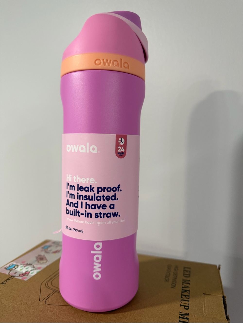 owala Pink Insulated Water Bottle with Built-In Straw